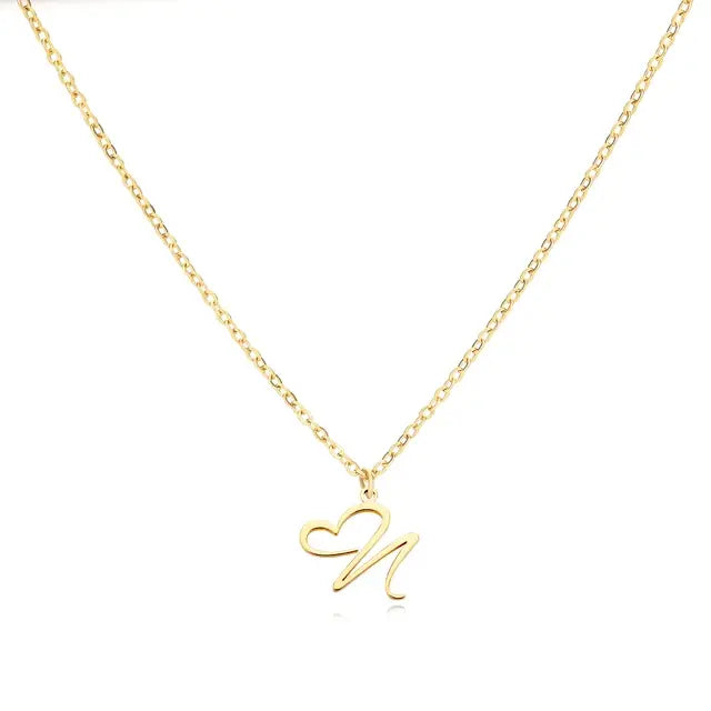 Heart Initial Letter Necklace Alphabet A-Z