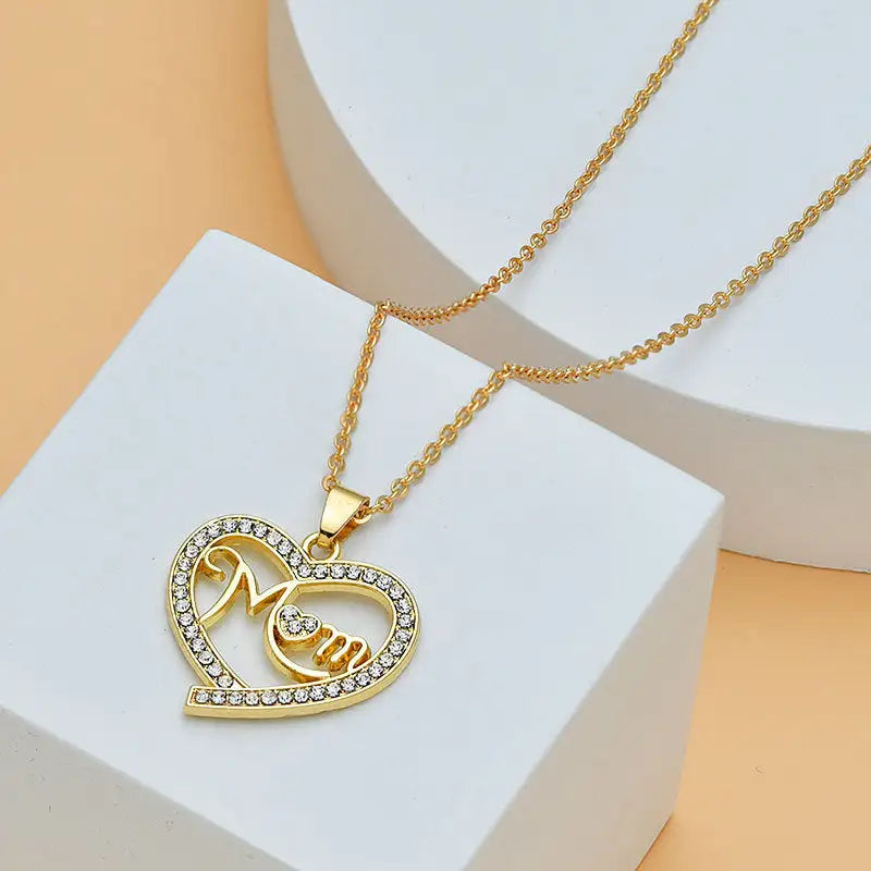 Diamond Heart Mom Necklace (7 different designs)