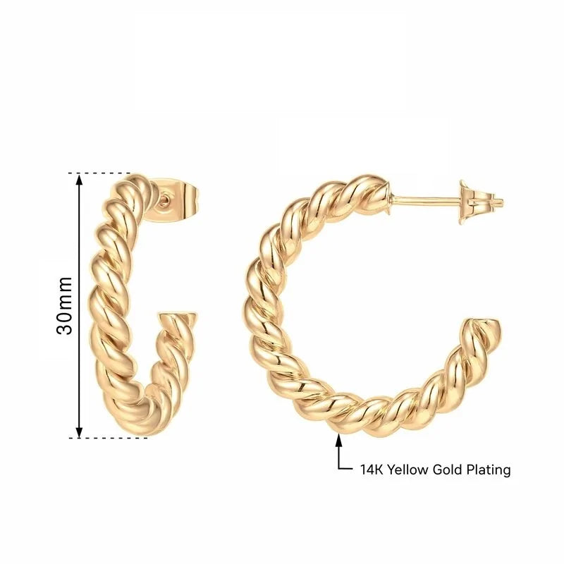 Chunky Twisted Hoop Earrings gold