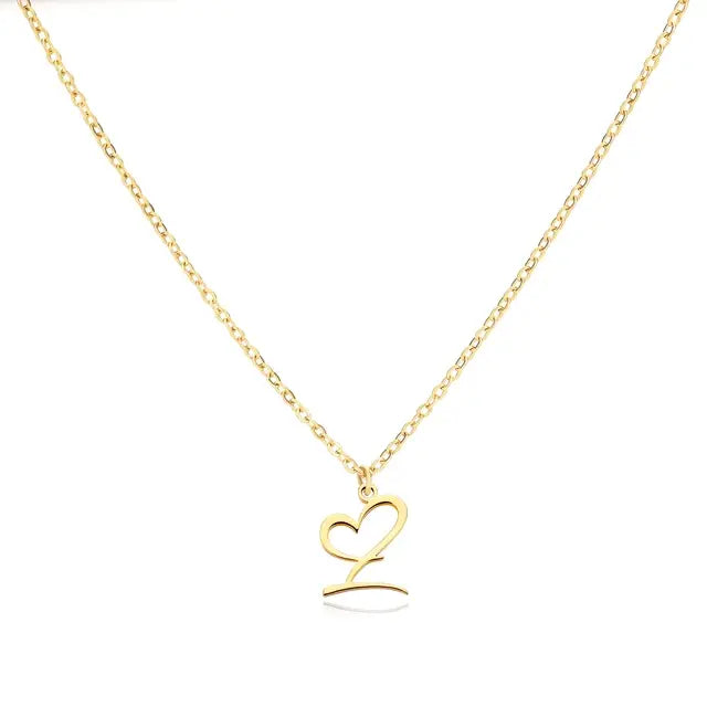 Heart Initial Letter Necklace Alphabet A-Z