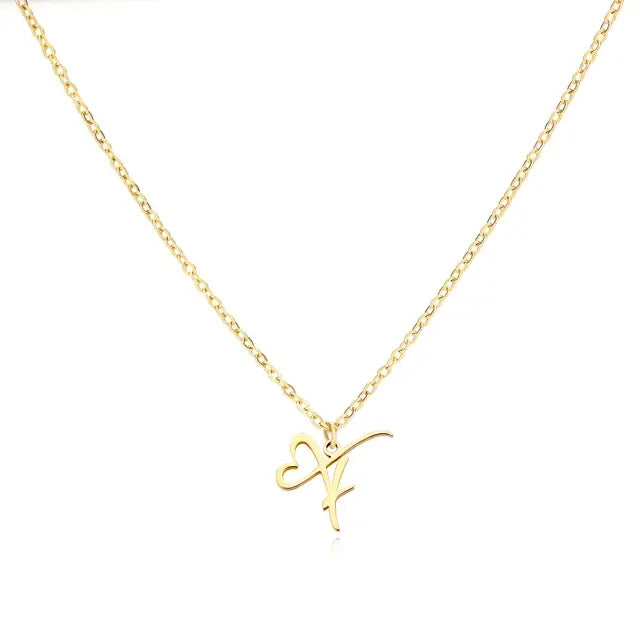 Heart Initial Letter Necklace Alphabet A-Z