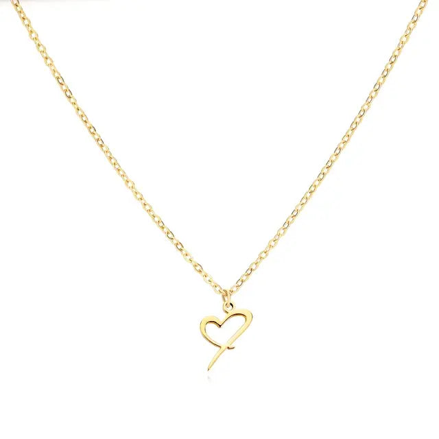 Heart Initial Letter Necklace Alphabet A-Z