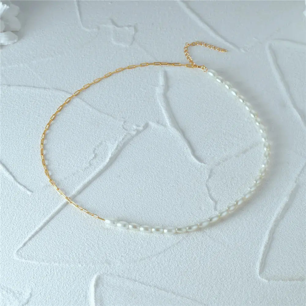 925 silver French Millet Pearl Choker gold/silver