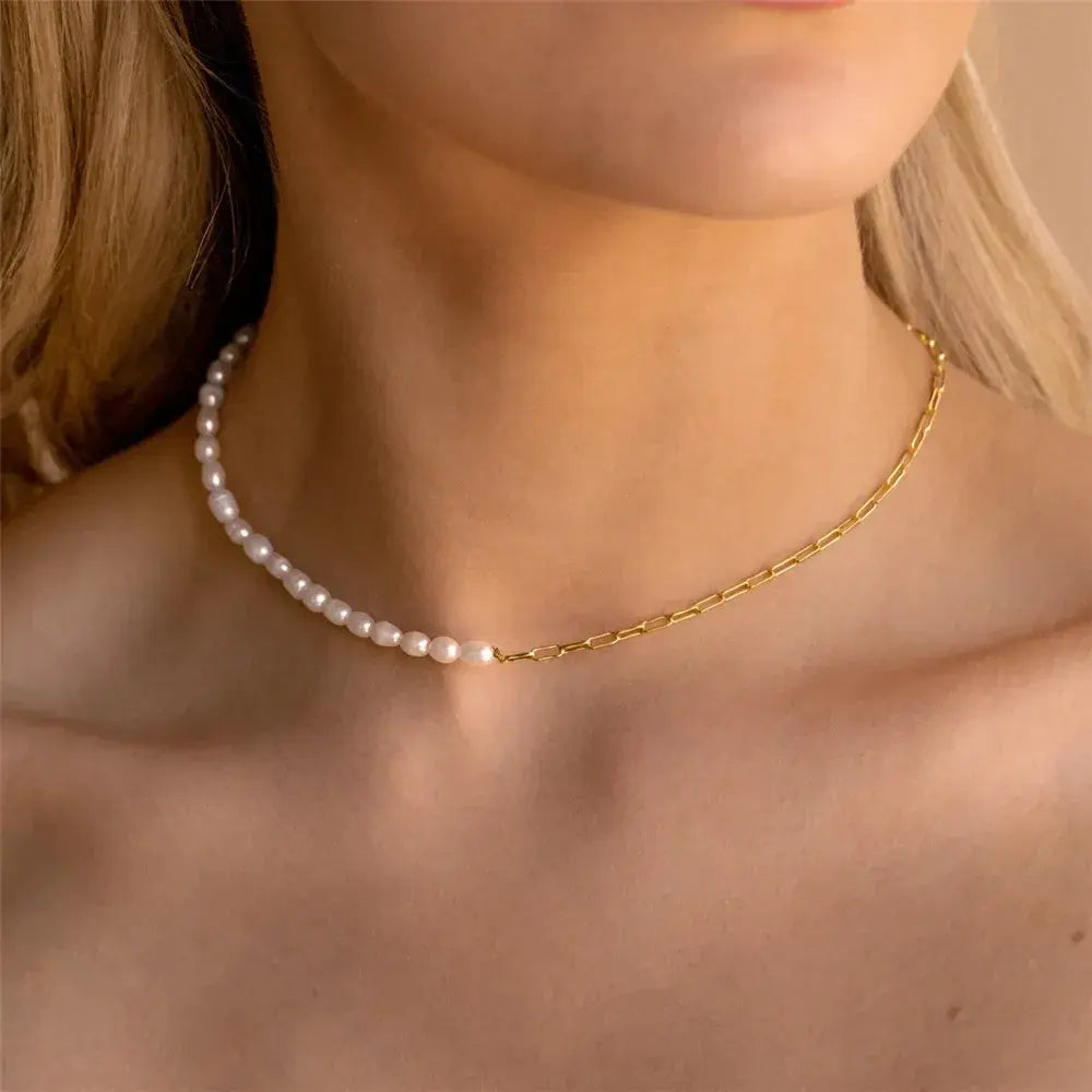 925 silver French Millet Pearl Choker gold/silver