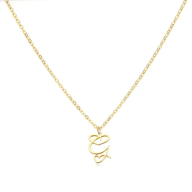 Heart Initial Letter Necklace Alphabet A-Z