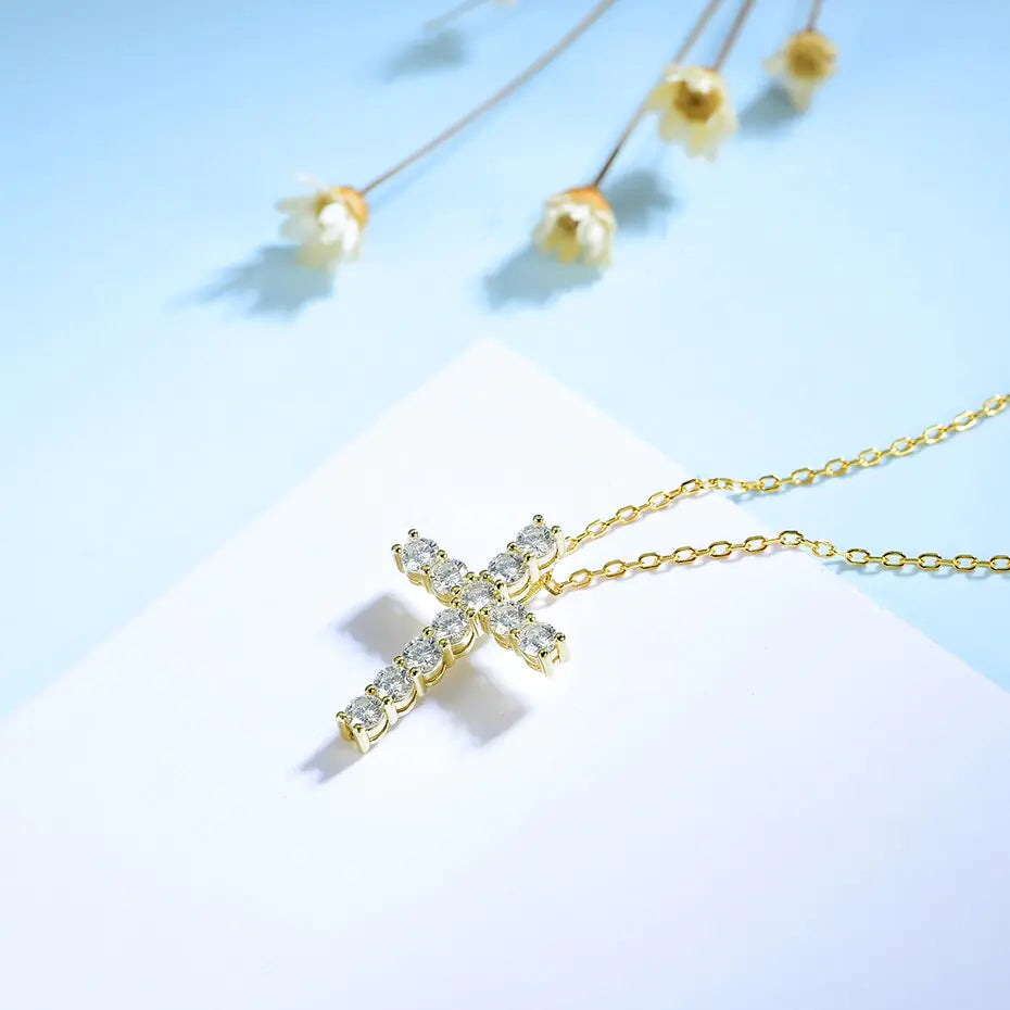 925 silver moissanite cross pendants silver/gold/rose