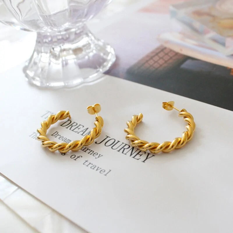 Chunky Twisted Hoop Earrings gold