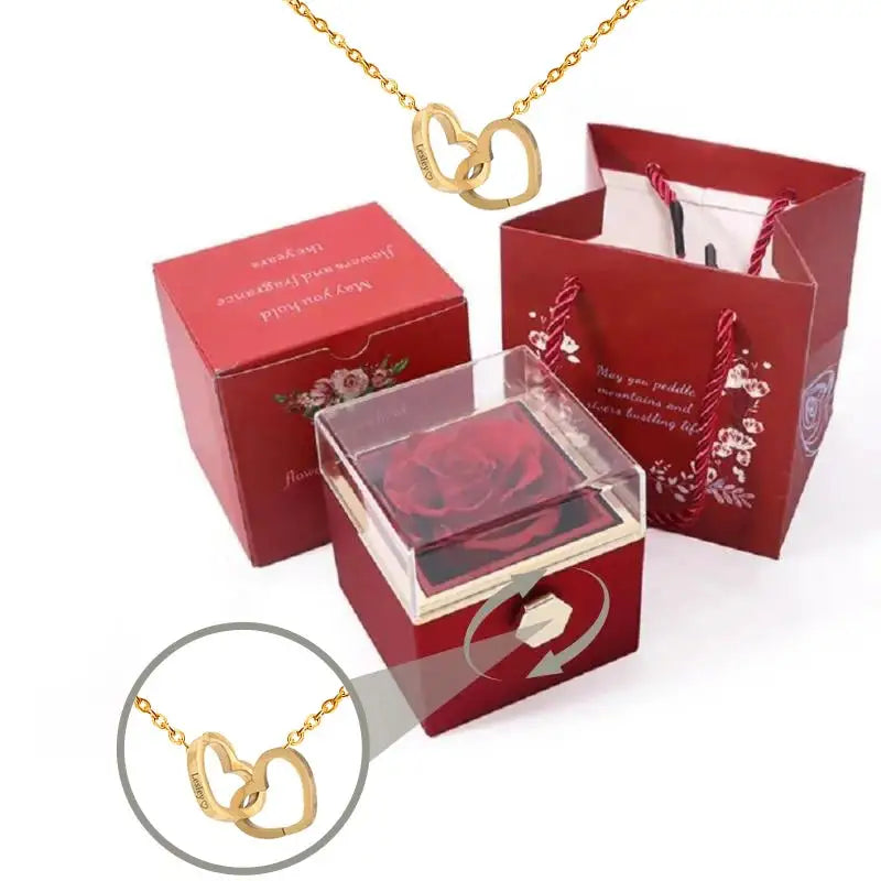 Double Heart Necklace in Rose Flower Box, 9 Models