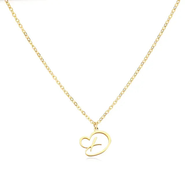 Heart Initial Letter Necklace Alphabet A-Z