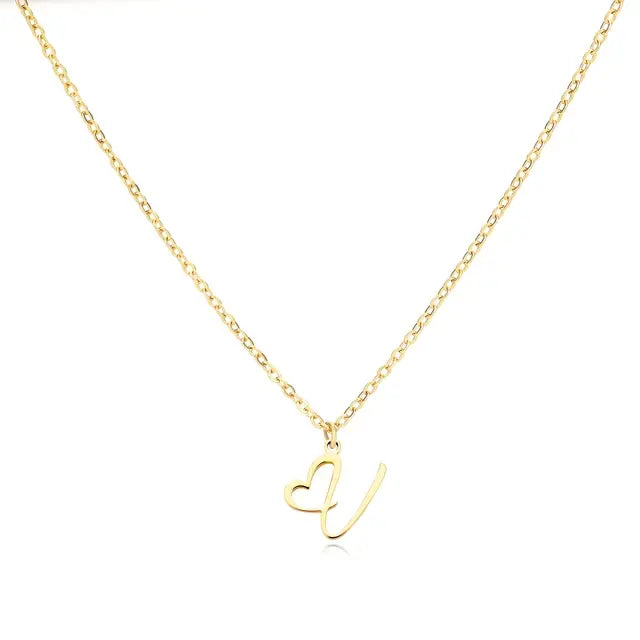 Heart Initial Letter Necklace Alphabet A-Z