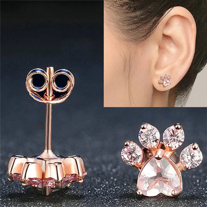 Rose Gold Paw Earrings rose/purple