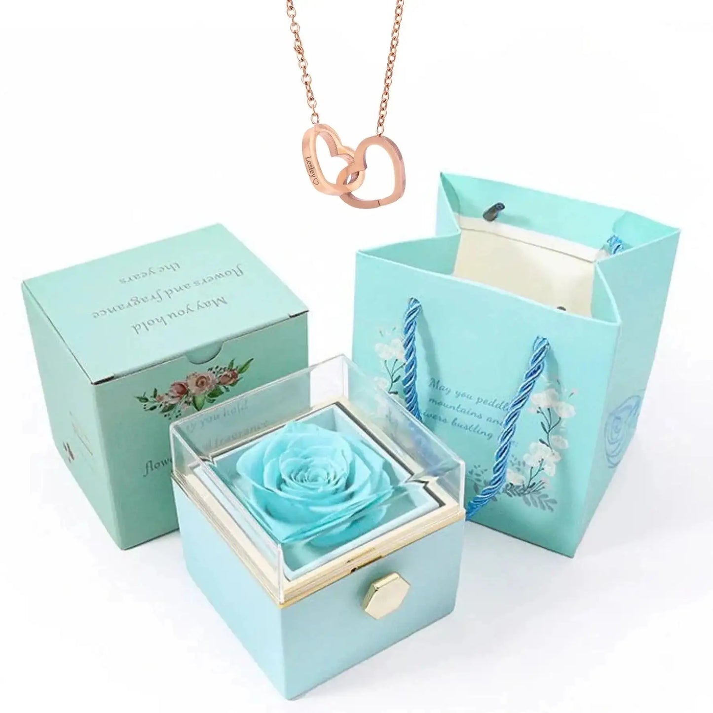 Double Heart Necklace in Rose Flower Box, 9 Models