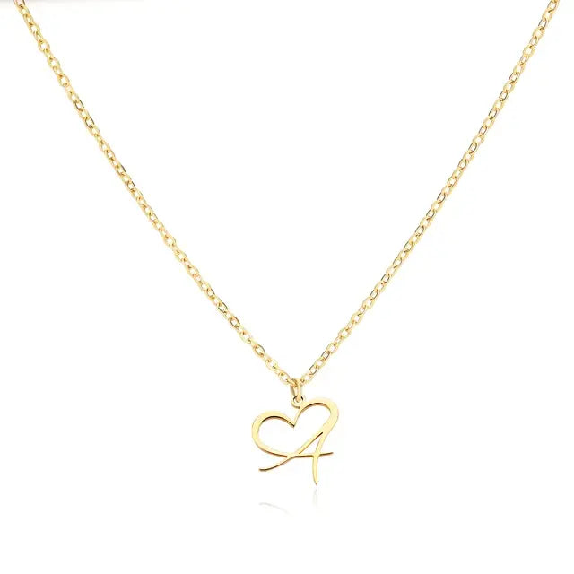 Heart Initial Letter Necklace Alphabet A-Z