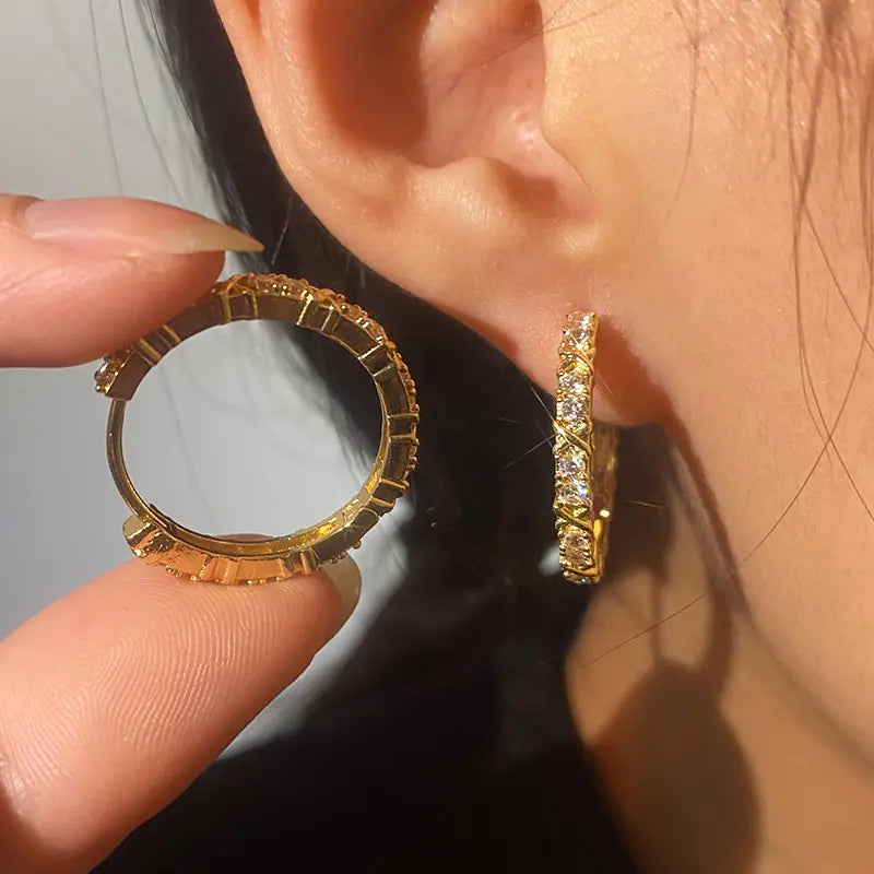 Gold Plated Zircon Earrings silber/gold