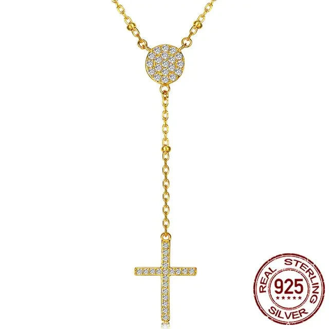 925 Silver Rosary Pendant Necklace 18k platted silver/gold