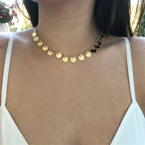 Sequins Coins Tassel Choker Necklace silber/gold