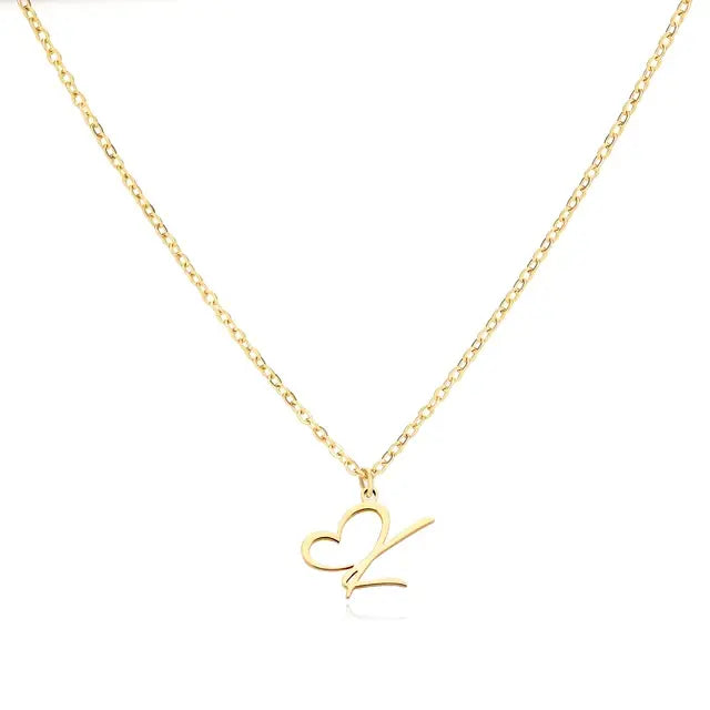 Heart Initial Letter Necklace Alphabet A-Z