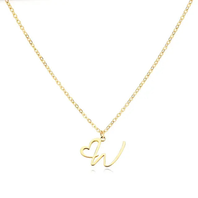 Heart Initial Letter Necklace Alphabet A-Z