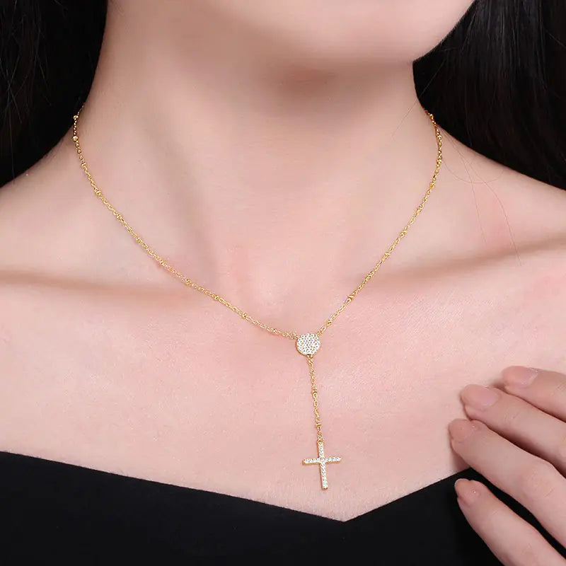 925 Silver Rosary Pendant Necklace 18k platted silver/gold