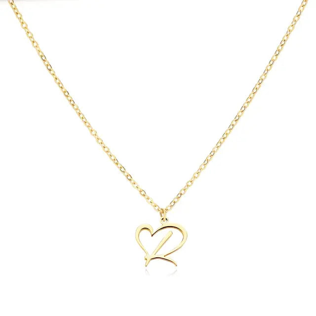 Heart Initial Letter Necklace Alphabet A-Z