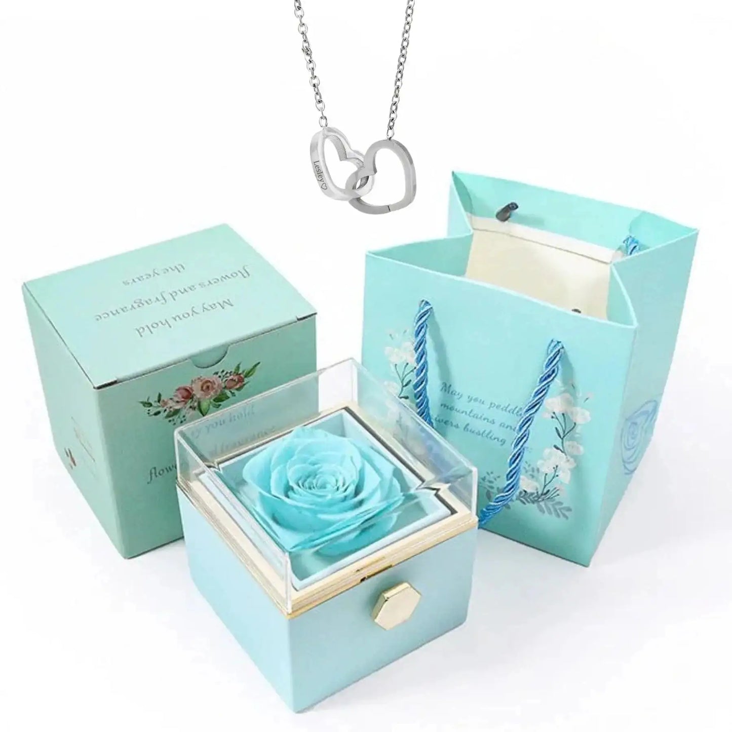 Double Heart Necklace in Rose Flower Box, 9 Models