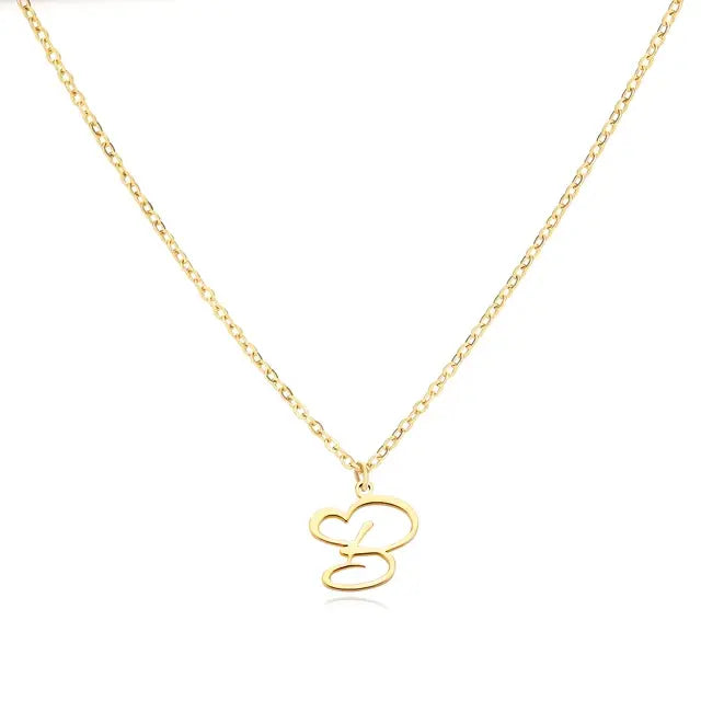 Heart Initial Letter Necklace Alphabet A-Z