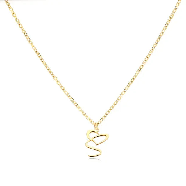 Heart Initial Letter Necklace Alphabet A-Z