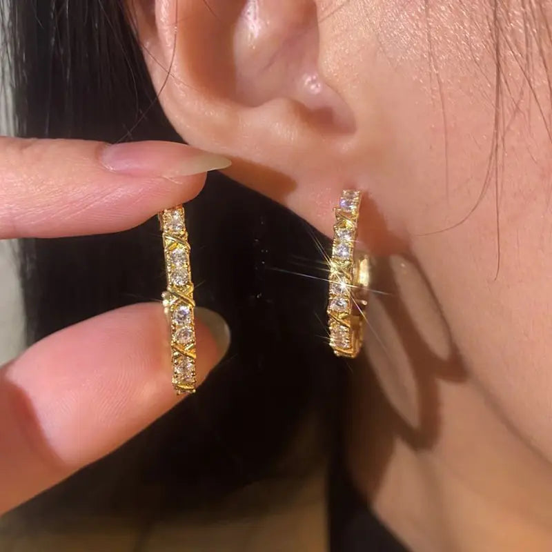 Gold Plated Zircon Earrings silber/gold