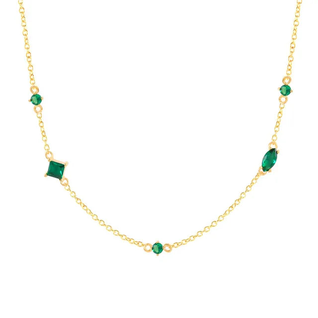 Silver Green/White Zircon Necklace