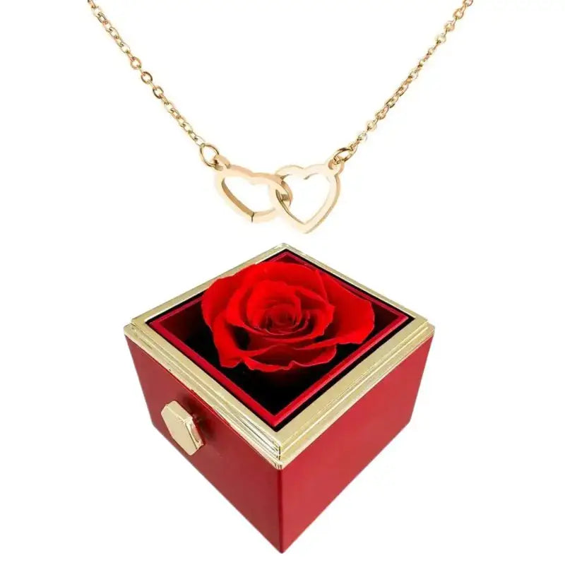 Double Heart Necklace in Rose Flower Box, 9 Models