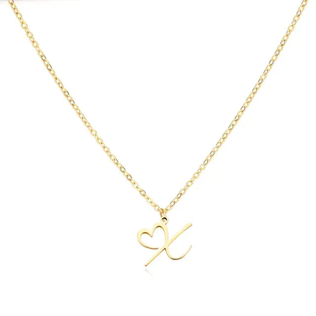 Heart Initial Letter Necklace Alphabet A-Z