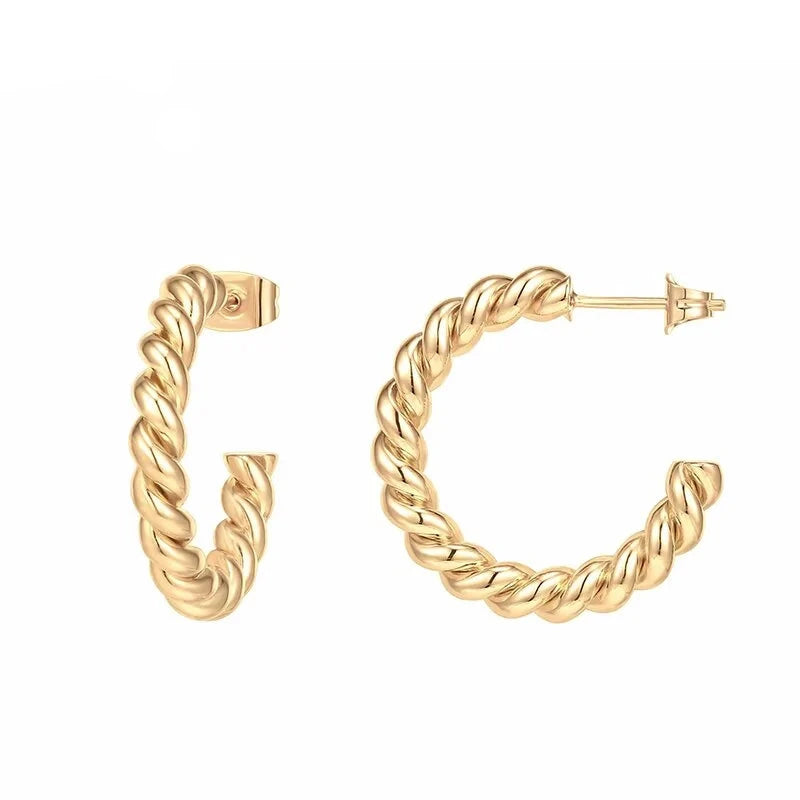 Chunky Twisted Hoop Earrings gold